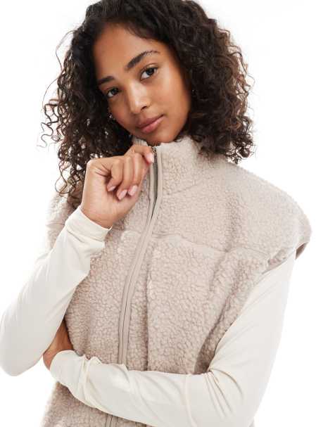 Pieces teddy zip front vest in silver gray - view 1