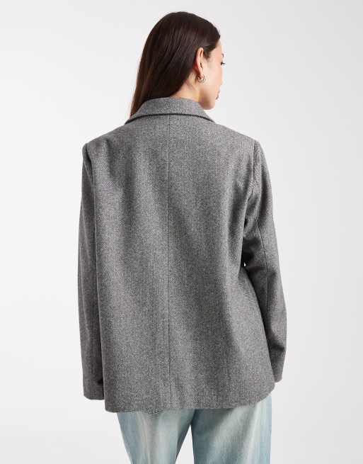 Pieces – Teksturowana marynarka oversize w czarnym melanżowym kolorze, 4 z 4
