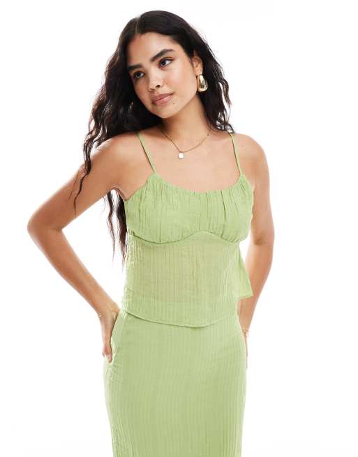 Pieces textured cami top in green - part of a set