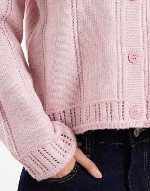 Pieces textured cardigan in pale pink, 4 of 4