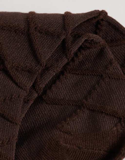Pieces textured check ankle socks in bitter chocolate brown, 3 of 3