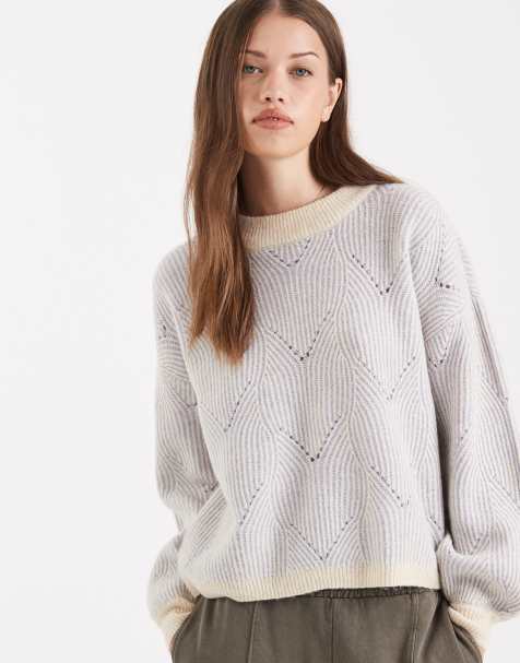 Pieces textured detail knit jumper in contrast soft blue and cream - view 1