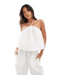 [Pieces] Pieces textured halterneck smock top in white-Black L WHITE