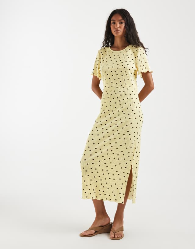 jersey maxi dress pattern PIECES textured in yellow and brown polka dot print new this week