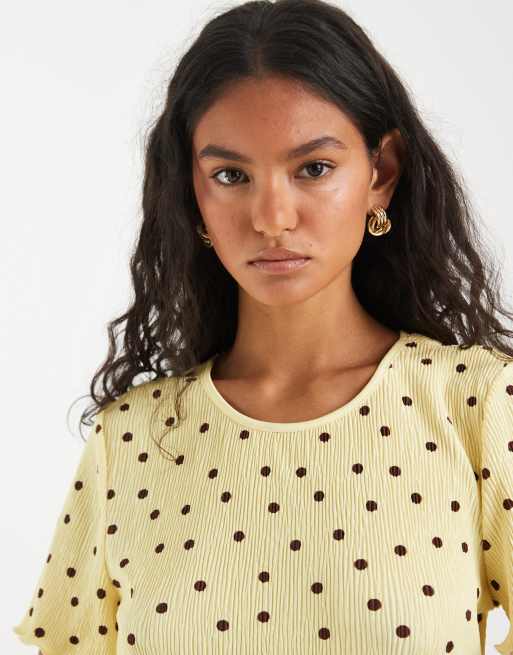 Pieces textured jersey maxi dress in yellow and brown polka dot print, 3 of 4