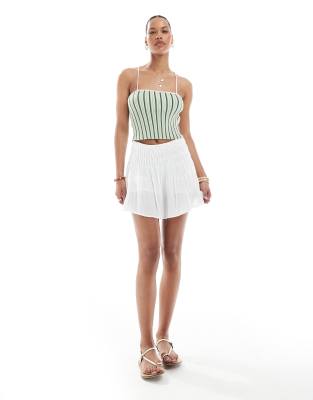 Pieces Textured Knit Cropped Top With Cami Straps In Green