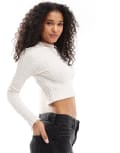 [Pieces] Pieces textured long sleeved top in cream-White XL CREAM