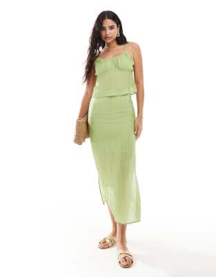 Pieces textured maxi skirt co-ord with slit sides in green φωτογραφία