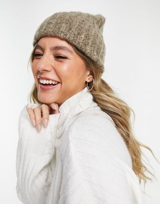 Pieces textured ribbed beanie in camel