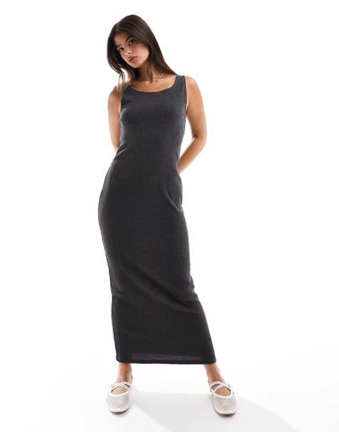 Pieces textured scoop neck sleeveless maxi dress in washed grey - view 1
