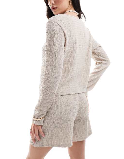 Pieces textured short co-ord in stone, 5 of 5