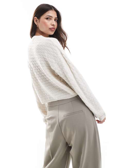 Pieces textured super soft jumper in cream ASOS
