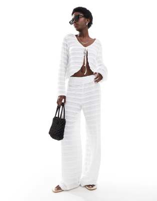 Pieces Textured Tie Front Long Sleeve Top In White
