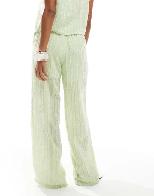 Pieces textured wide leg pants in gleam green - part of a set, 4 of 5