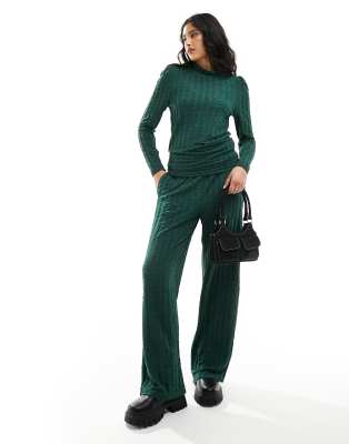 Pieces Textured Wide Leg Pants In Green - Part Of A Set In Green