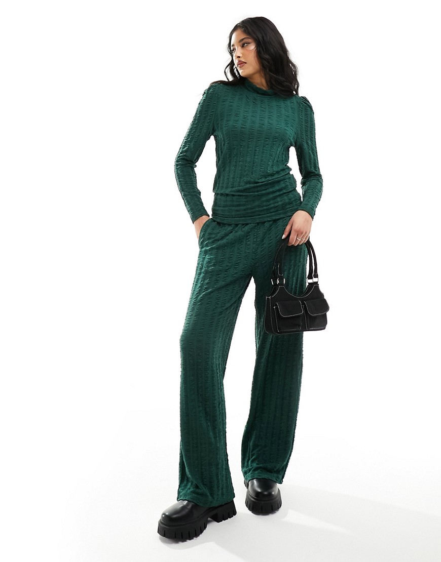 Pieces textured wide leg trousers co-ord in green