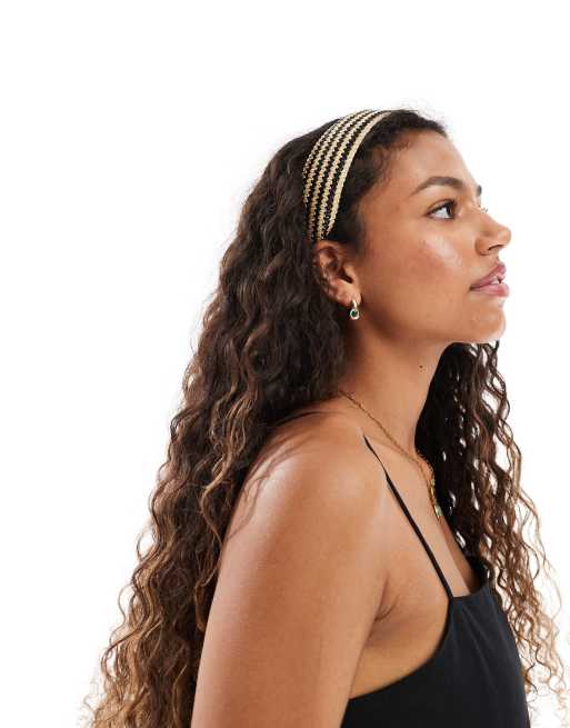 Pieces textured zig zag headband in black and cream, 3 of 3