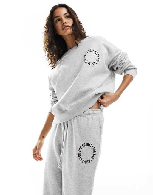 Pieces 'the casual club' slogan sweatshirt in grey (part of a set)
