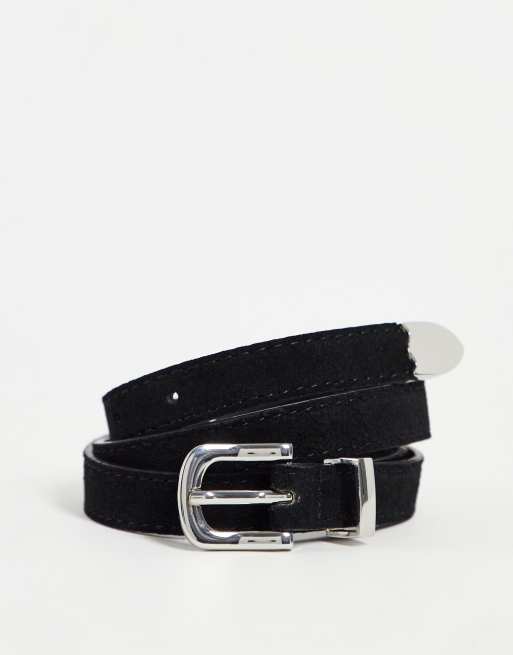 PIECES thin suede belt in black | ASOS