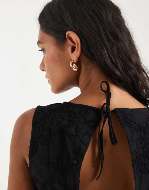 PIECES tie back sleeveless broderie top in black - part of a set, 2 of 4