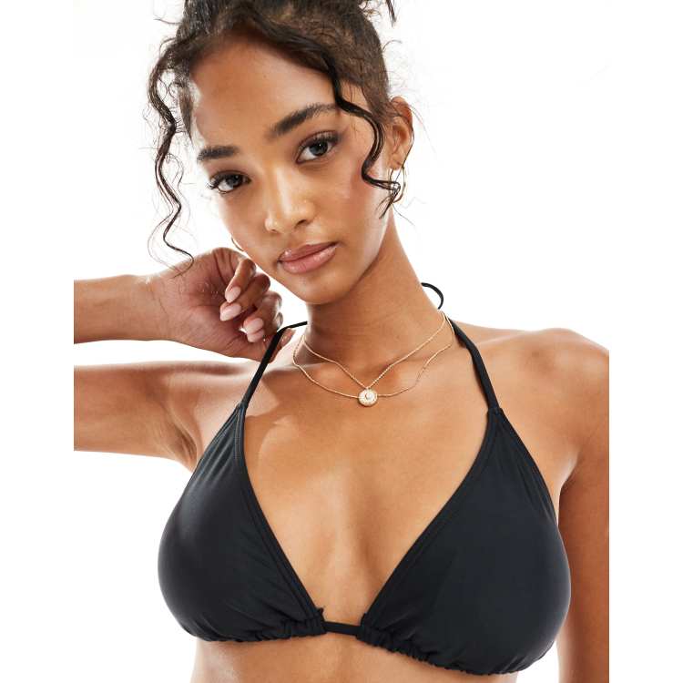 Pieces tie back triangle bikini top in black