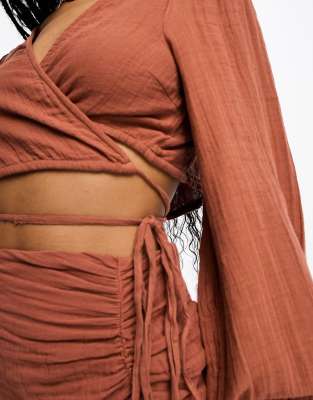 pieces tie detail beach top in brown - part of a set