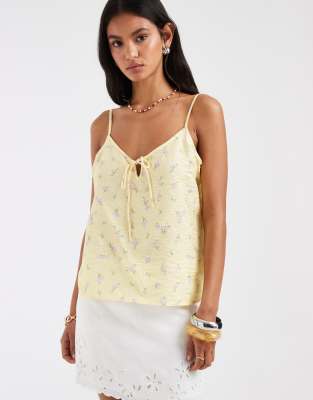 Pieces Tie Front Cami Top In Yellow