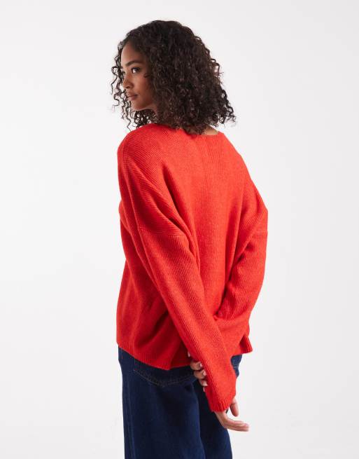 Pieces tie front cardigan in red, 4 of 4