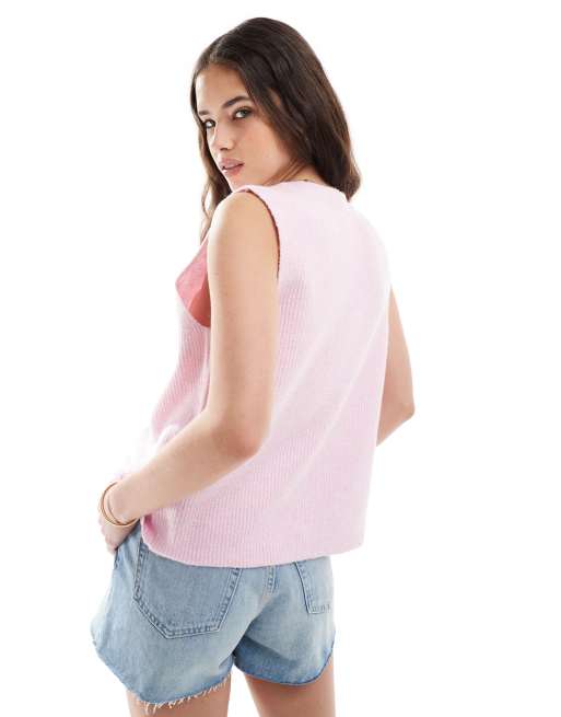 Pieces tie front knit top in light pink, 4 of 4