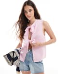 [Pieces] Pieces tie front knitted top in light pink L Rose Spoonbill Mel
