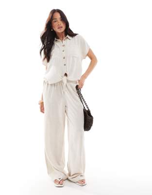 Pieces Tie Front Linen Blend Shirt In White
