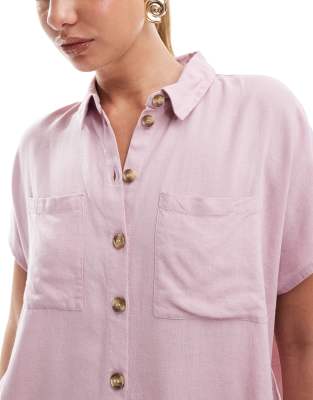 Shop Pieces Tie Front Linen Blend Shirt In Pink