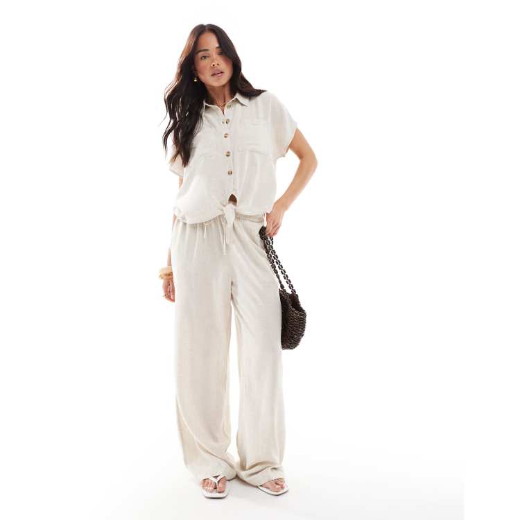 Missy Empire 【 Linen Tie Front Shirt Women 】 ファッション レディースファッション トップス その他トップス レディー Missy Empire | Linen Tie Front Shirt | Long Sleeve Crop Tops