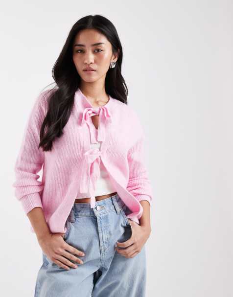 PIECES tie front or back cardigan in roseate spoonbill - view 1