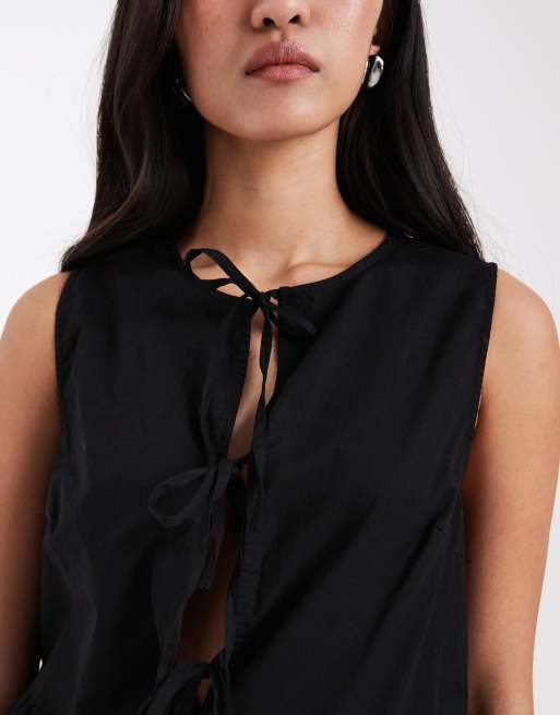 Pieces tie front peplum hem top in black (part of a set), 3 of 4