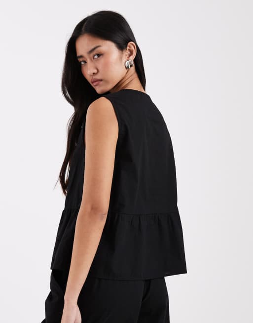 Pieces tie front peplum hem top in black (part of a set), 4 of 4