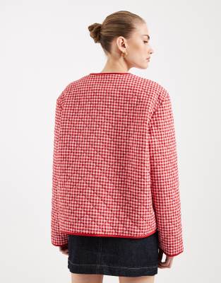 Pieces Tie Front Quilted Jacket In Red