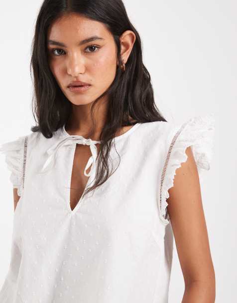 PIECES tie front sleeveless textured top in white - view 1