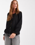 [Pieces] PIECES tie front woven blouse in black L Black