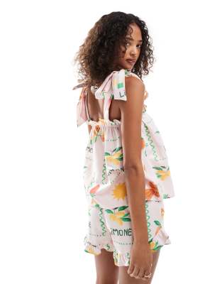Pieces Tie Shoulder Smock Top In Multi
