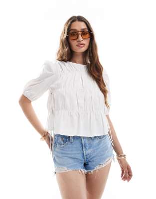 Pieces tie side ruched top in white - view 1