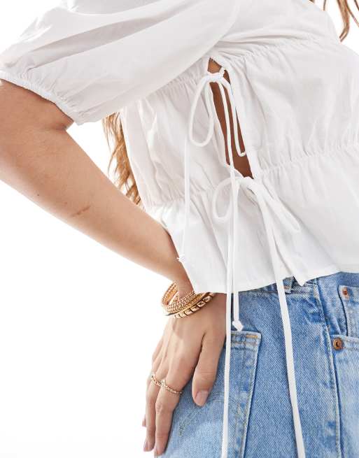 Pieces tie side ruched top in white, 2 of 4