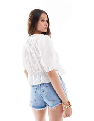 Pieces tie sides ruched top in white