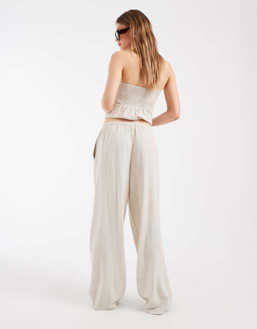 PIECES tie waist linen blend pants in cream melange - part of a set, 3 of 5