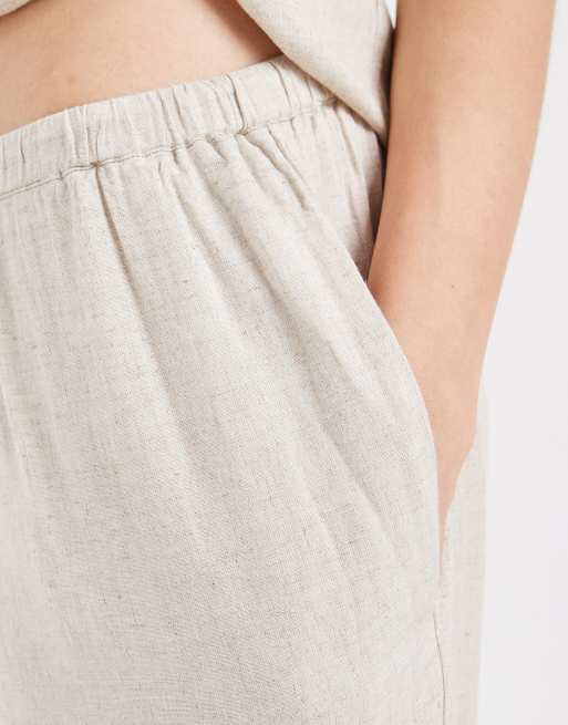PIECES tie waist linen blend pants in cream melange - part of a set, 4 of 5