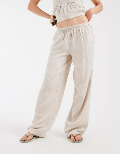 PIECES tie waist linen blend pants in cream melange - part of a set, 5 of 5