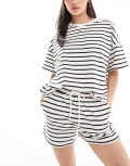 [Pieces] Pieces tie waist sweat shorts in mono stripe (part of a set)-Multi M Mono stripe