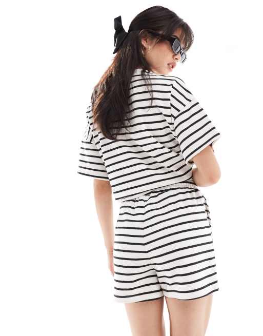 Pieces tie waist sweat shorts in mono stripe (part of a set), 4 of 5