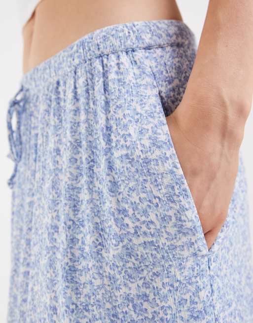 PIECES tie waist tiered maxi skirt in blue and white ditsy floral print, 4 of 5