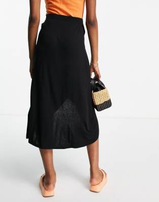 Pieces tie waist wrap midi skirt in black | ASOS